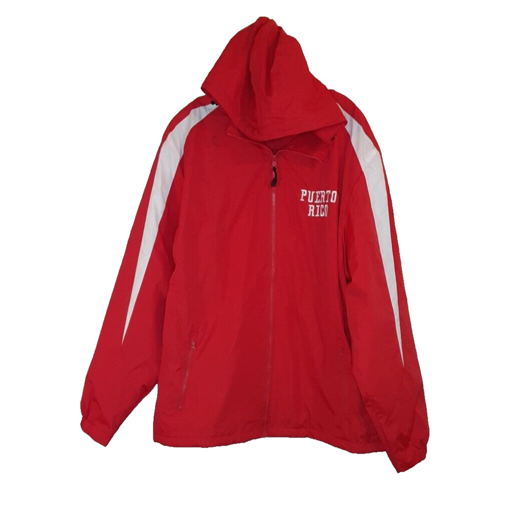 Sport-Tek Puerto Rico‎ Mens XL Hooded Jacket Red White Full Zip Polyester